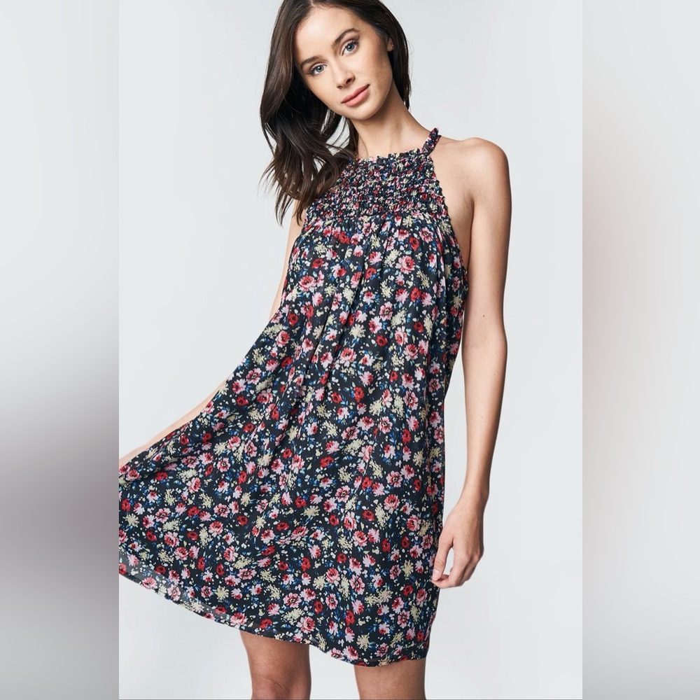 NWT Sugarlips Black Floral Smocked Dress size S